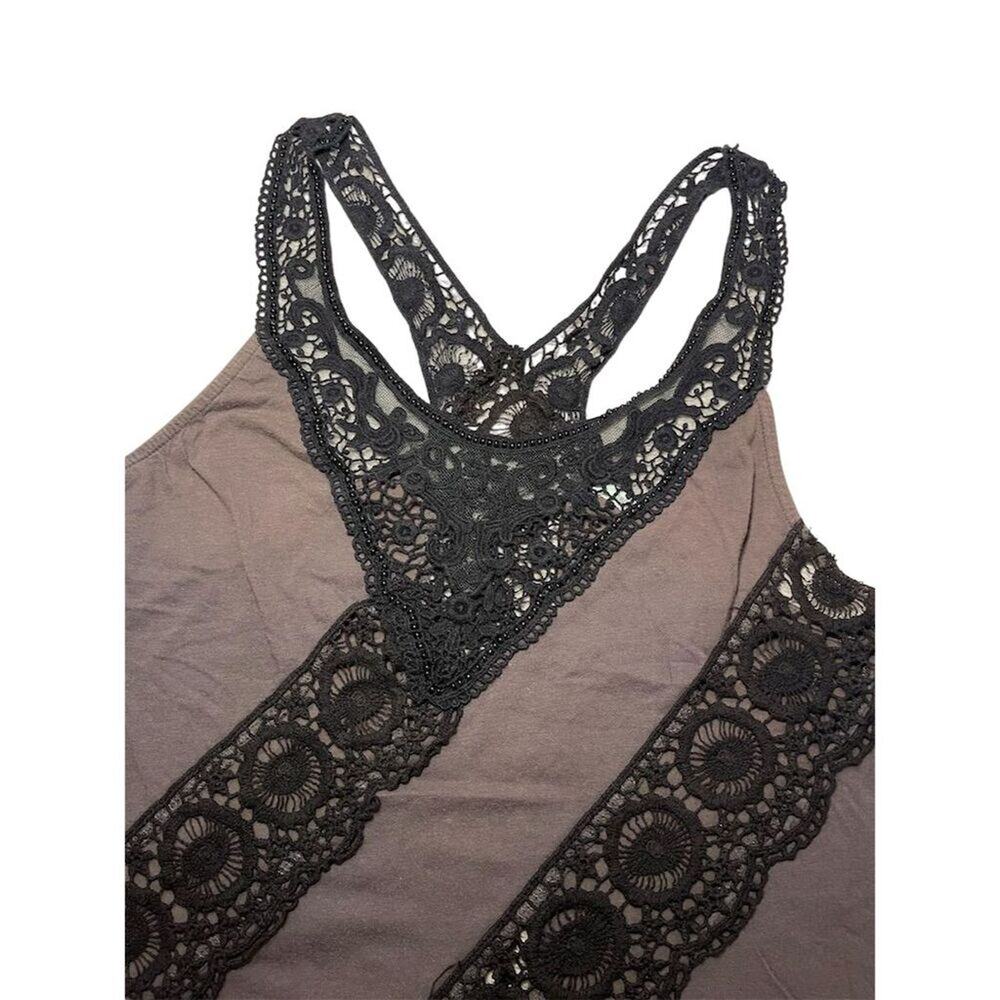 Kimchi Blue Women's Small  Brown Lace Trim V-Neck cami Sleeveless Tank Top